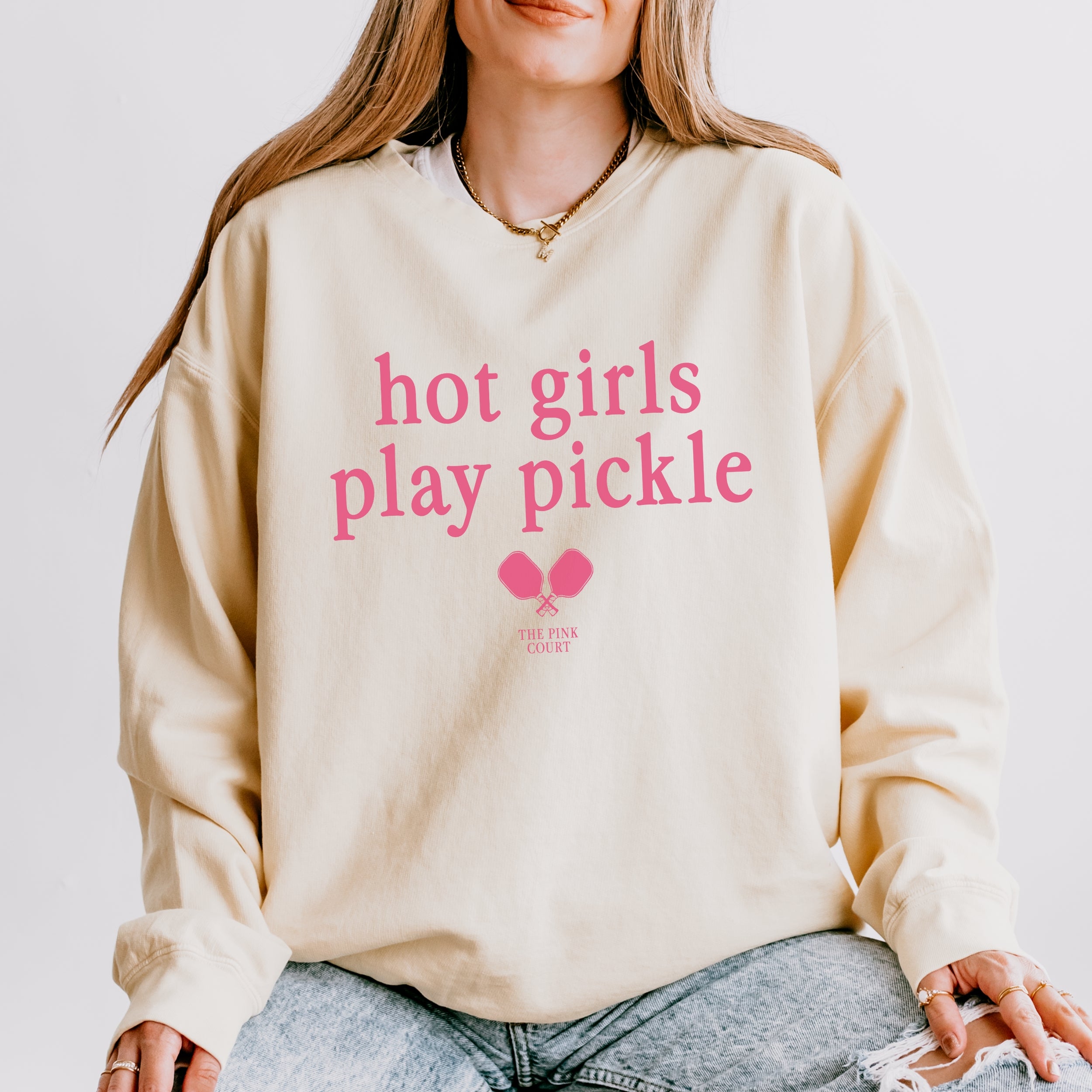 Hot Girls Play Pickle Sweatshirt (Ivory/Pink)