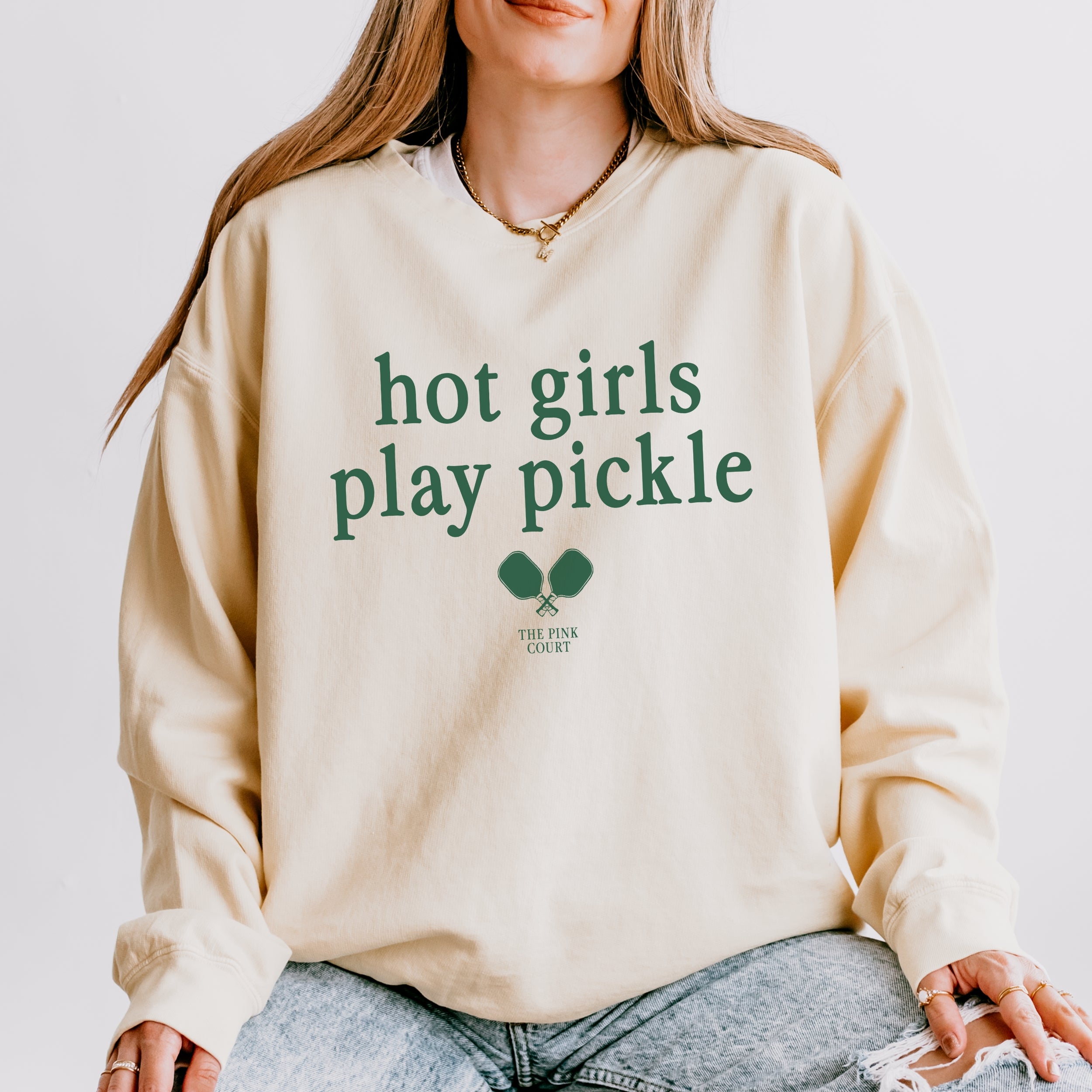Hot Girls Play Pickle Sweatshirt (Ivory/Green)